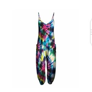 🆕 2X VIBRANT TIE-DYE SIDE POCKET HAREM JUMPSUIT